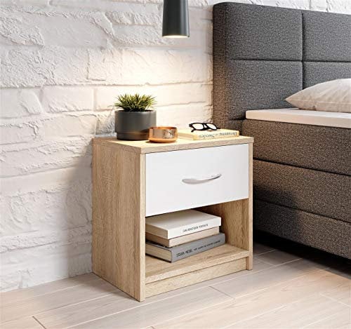 möbelando Nachttisch Nachtkonsole Nako Nachtkommode Bettine I Eiche Sonoma/Weiß