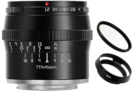 TTArtisan Obiettivo 50 mm F1.2 APS-C con messa a fuoco manuale grande apertura fissa nero per Panasonic/Olympus M4/3 Micro 4/3 Micro Four Third MFT Mount GF7 GF8 GF9 GH1 GH2 GM1 GM5 ecc.