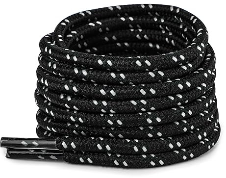 TIESTRA Schnürsenkel Reißfest Rund für Arbeitsschuhe Sportschuhe und Trekkingschuhe, aus Polyester, ø 4,5mm,Ersatz Schuhbänder Premium Senkel Schwarz Weiß 140 cm-55 Zoll (1Paar)