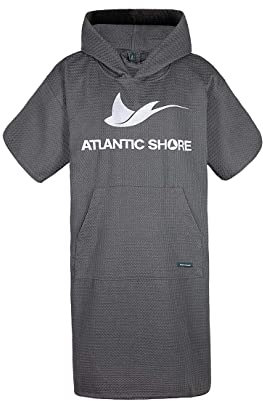ATLANTIC SHORE | Surf Poncho | Travel Edition aus 100% Baumwolle (Waffelpiqué) | Unisex | Travel für Erwachsene in Grey | Long (ab 175 cm)