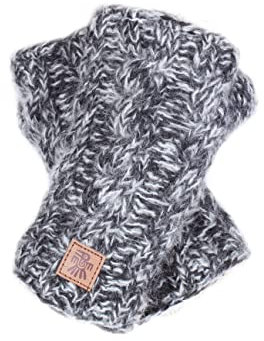 Women Wool/Mohair Hand Warmers Sherpa Fleece Lined Handknitted Cable Knit One-Size Handmade Extra Warm Pachamama Fair Trade (Charcoal)