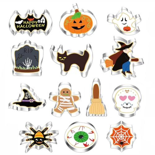 14 Halloween Keksformen DIY Set für neugierige Katze, Magier, Fledermaus, Kürbis und andere Backwerkzeuge