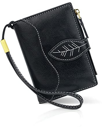 conisy Geldbörse Damen Klein, Portemonnaie Damen Leder mit RFID Schutz, Geldbeutel Damen im Kurzformat mit 16 Kartenfächer und Kleingeldfach (Schwarz)