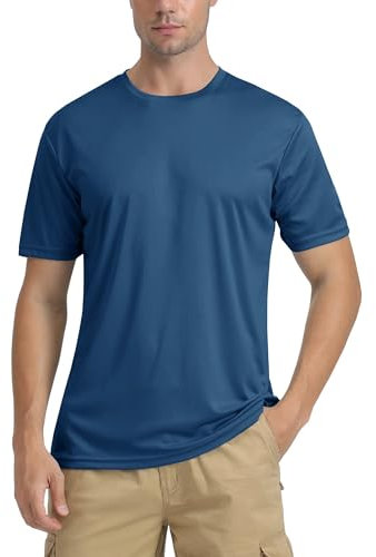 TACVASEN Herren UPF 50+ UV Schutz Shirts Laufshirt Schnelltrocknende Sport Tshirt Kurzarm Funktionsshirt, Indigo, L