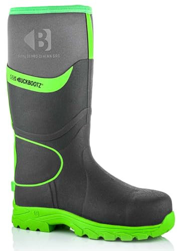 Buckbootz BBZ8000 GREY GREEN BUCKLER Hi VISABILITY FULL SAFETY WELLINGTON BOOT ANKLE PROTECTION & SUPPORT WATERPROOF METAL FREE (uk_footwear_size_system, adult, men, numeric, wide, numeric_10)
