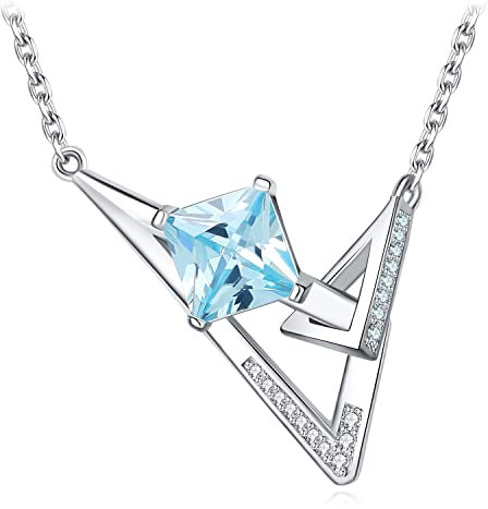 JewelryPalace Geometrisch Prinzessschliff 4ct Blau Zirkonia Kette Anhänger 45CM, Blauer Stein Schmuck Set, Art Deco Halskette Damen Silber 925 Collier Damen, Modeschmuck Mädchen Geschenke für Frauen