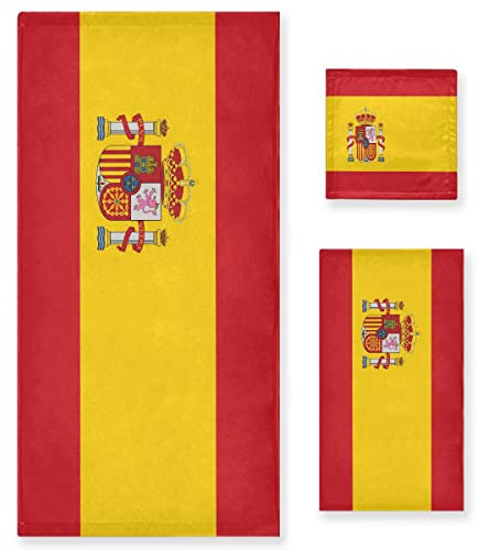 RPLIFE Juego de 3 toallas de baño con emblema de bandera de España, toallas de baño, toallas de mano, toallas de baño absorbentes para hotel, gimnasio, cocina, hogar