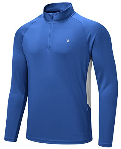 Rdruko Mens 1/4 Zip Gym Top Long Sleeve Breathable Quick Dry Running Cycling Jerseys Summer UV Sun Protection Hiking Fishing Shirt Blue 3XL