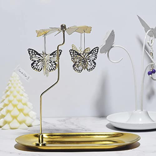 Rotierender Kerzenhalter,Golden Teelicht Karussell,Metall Kerzenständer,Karussell Kerzenständer mit Großem Tablett,drehbare Laterne Teelichthalter für Zuhause/Party/Hochzeit/Tischdeko (Schmetterling)