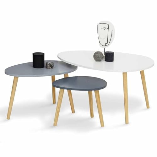 IDMarket - Lot de 3 Tables Basses gigognes Gaia laquées Blanc Gris scandinave