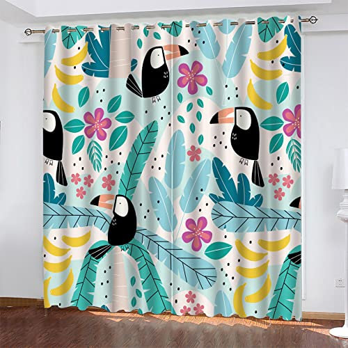 Vorhänge BläTter Tukan Vorhang Blickdicht VerdunklungsvorhäNge mit öSen, Gardinen Wohnzimmer Schlafzimmer Modern Bedruckt Curtains H 138 X B 117 cm 2er Set
