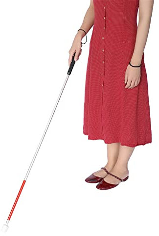 43.3in Folding Walking Stick, Portable Blind Cane Reflective Red and White Aluminium Alloy Anti Shock Guide Walking Stick in High Elastic Rope for Vision Impaired and Blind People