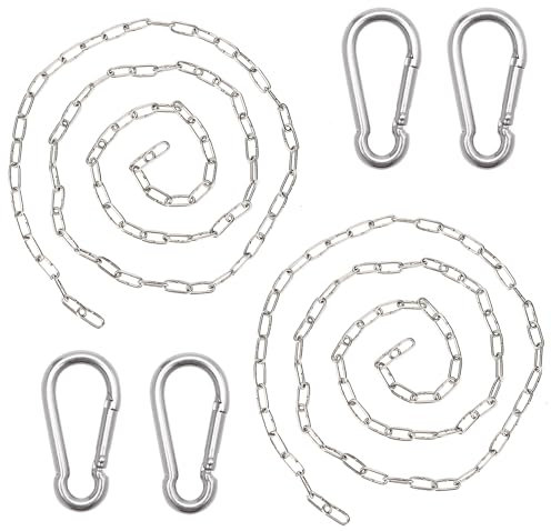 2 stücke Edelstahl Ketten, Stahlkette 2 Meter, Ø3mm Rundstahlkette, Hängesessel Kette, Gliederkette mit 4 Karabiner Edelstahl, Metallkette, Edelstahlkette für Hängesessel, Hängematten, Sandsäcke