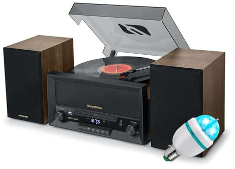 Platine Vinyle Muse MT-120 MB avec système CD, Bluetooth, USB, stéréo 3 Vitesses 33/45/78 Tours, Ampoule DIAMS LED