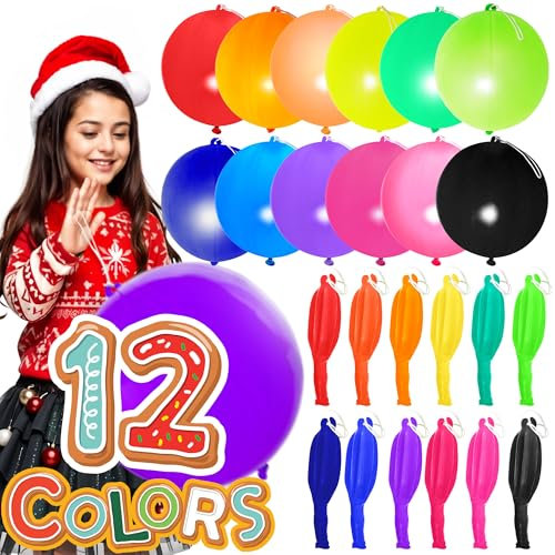 Party Dragon 30Pcs Premium Toy Punch Balloons with Rubber Band, 12 colors randomly assorted, Fun Toy Balloon For Birthday Parties, Outdoor or Indoor fun! Good for Games and all Seasons