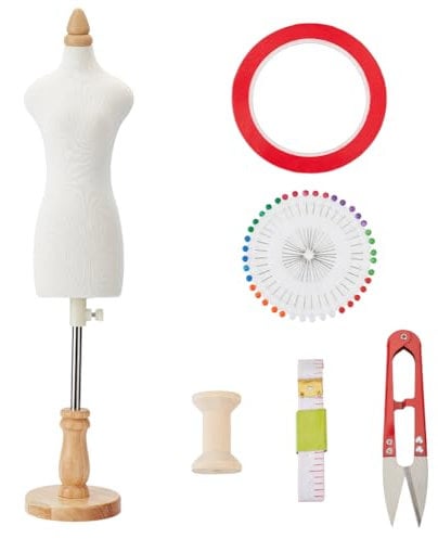 OLYCRAFT 1/3 Größe Mini Kleiderform Für Damen Miniatur Schaufensterpuppe Zum Nähen Schneiderpuppe 48cm Schneiderpuppe Mit Ständer Nadeln Schere Maßbänder Spulen Zum Nähen Flicken Set