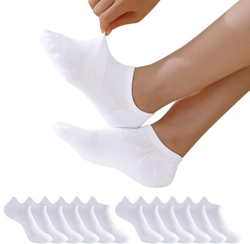 Niofind Sneaker Socken Damen, Atmungsaktive Baumwolle Sneakersocken, Kurze Socken Sportsocken Anti Schweiß Rutschfest, 6 Paar Füßlinge Weiß 35-38