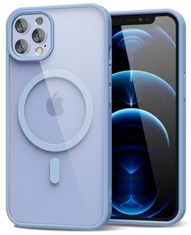oakxco for iPhone 12 Pro Max Case Clear Magnetic Compatible with Magsafe, Thin Slim Transparent Non Yellowing, Hybrid Soft Silicone Bumper & Hard Plastic Protective Cover for Women, Light Blue