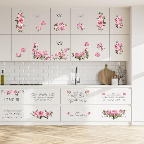 PLIGREAT 3 Blätter Reiben auf Transfers für Handwerk und Möbel Aufkleber Rose Blumen Schmetterling Aufkleber für DIY Holz Kleiderschrank Schublade Schranktür Tisch Stuhl Dekoration