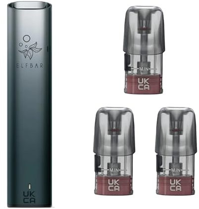 Elf Bar Mate, 500 Battery with 3 Pack Refillable Replacement Pod, E-Cigarettes, E-Liquid, Smooth Vaping, 2ml Cartridge Capacity, No Nicotine (Black Grey Battery + 1.2ohm Replacement Pod)