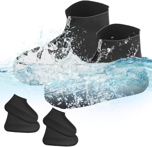 PRITOK Silikon ÜberschuheSchuhüberzüge Wasserdichte Schuhüberzüge: 2 Paar Wasserdicht Schuhüberzieher Wiederverwendbare Tragbare Überschuhe mit Reißverschluss Rutschfesten für Regen, Schneetag