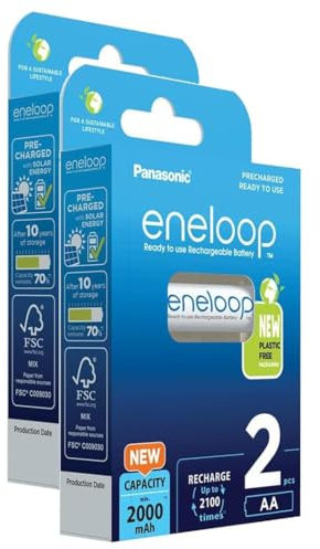 Eneloop Lot de 2 x 2 Piles Rechargeables Mignon AA 2000mAh Ni-MH