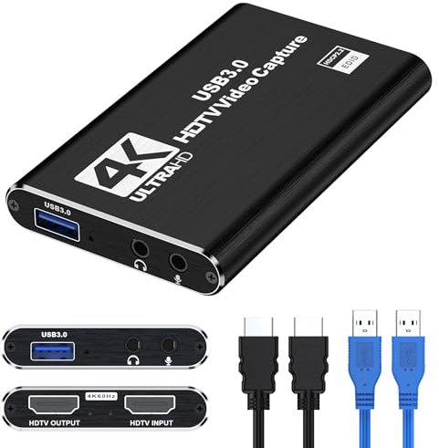 Bytebridges 4K HDMI Capture Card for Streaming, Full HD 1080P 60FPS Capture USB 3.0 Audio Video Capture Card,for Switch/PS4/PS5/Xbox, Plug and Play, Works on Laptop, PC, Mac