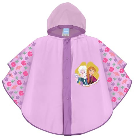 PERLETTI Disney Frozen 2 Kinder Regenponcho Wasserdicht Lila Violett - Die Eiskönigin II Regen Cape Mädchen mit Diamantmuster Kapuze und Knöpfe - Elsa Anna Regenjacke aus EVA (Pink)