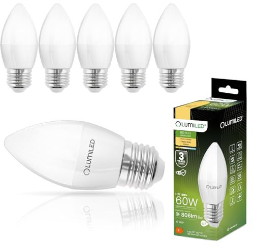 Lumiled B35 E27 LED Lampe 8W (ersetzt 60W), 806 Lumen, Kerze Milch Glas Leuchtmittel in Kerzeform 3000K Warmweiß Birne Lampen 180° Grad Abstrahlwinkel LED Lampenn Kerzenbirnen 6er-Pack