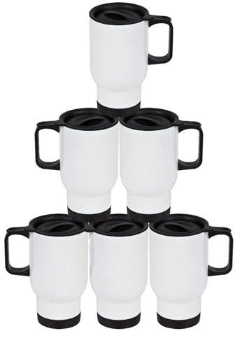 Gift Hub Sublimation Travel Mug | Tumbler Double Wall Vacuum Insulated Travel Mug for Hot Drinks | Plain White with Handle | 17oz Stainless Steel Thermal Coffee Mug for Heat Press Printing (Pack-6)