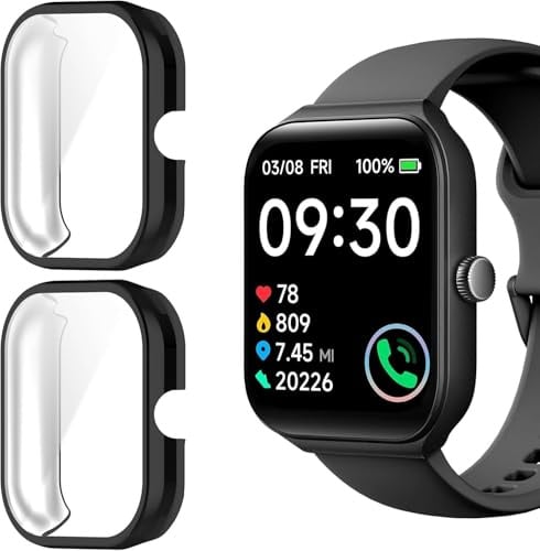 Blueshaweu Toobur IDW16 Smartwatch-Hülle, weiche, schlanke TPU-Schutzhülle rundum, kratzfest, kompatibel mit Toobur IDW16 / Faweio IDW16 Smartwatch 5 cm (2,9 Zoll), Schwarz + Schwarz