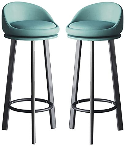 Paquete de 2 taburetes de bar tapizados modernos en piel sintética azul con patas negras para comedor y encimera de cocina, 60 cm
