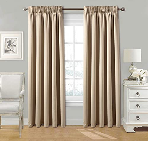 StylemyBedroom Pair Pencil Pleat Tape Top Plain Thermal OUT LINED Curtains with Tie Backs 46 x 90 - Beige