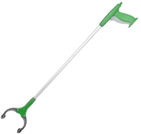 Jantex Aluminium and Plastic Litter Picker Tool 850mm, Green | Ergonomic trigger handle reduces strain during cleanups, providing comfortable grip and precise control for daily tasks.