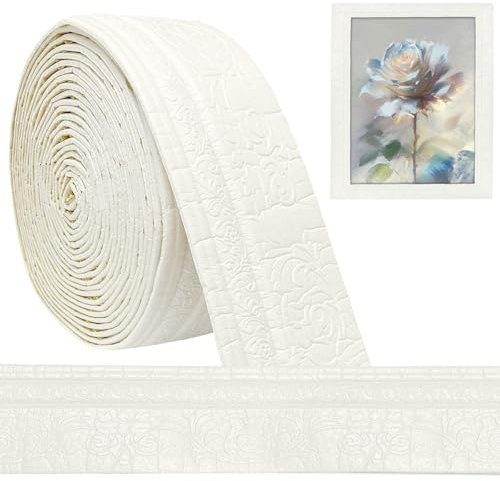 Hengrongshen Zierleisten Selbstklebend Weiß, Selbstklebende Bordüre 10m x 10cm x 5mm, Wasserdicht Bordüre 3D, Tapetenbordüre Selbstklebend für Flur, Decke, Ecke, Linie