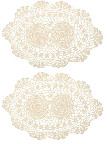 QUARKZMAN 2 Pcs 16x10 inch Napperons Crochet Faits Main, Nappes De Table Ovales en Polyester-Coton pour Table De Salle À Manger Fêtes De Cuisine, Beige | Nappes De Table Ovales, En Polyester-Coton, Pour Table De Salle À Manger, Fêtes De Cuisine