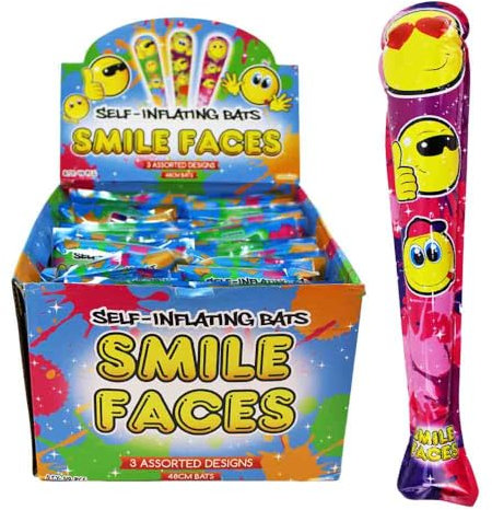 BEMIRO Aufblasbarer Baseballschläger – Selbstaufblasend mit Emoji-Design – 48 cm – Perfekt für Gartenpartys & Geburtstage (1)