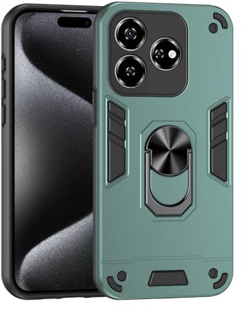 HUOLUNGJIN Schutzhülle für ZTE Axon 60 mit Ständer, verstellbarer Ringhalter, stoßfester Schutz und sturzsicherer, robuster, matter strukturierter Polycarbonat, Grün