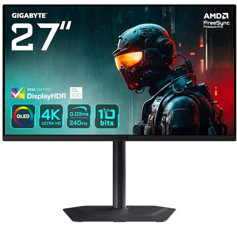 Gigabyte MO27U2 OLED 4K UHD Gaming Monitor - 3840 x 2160, 240Hz, 0,03 ms, 1000 cd/m², Display HDR True Black 400, HDMI 2.1, DisplayPort 1.4