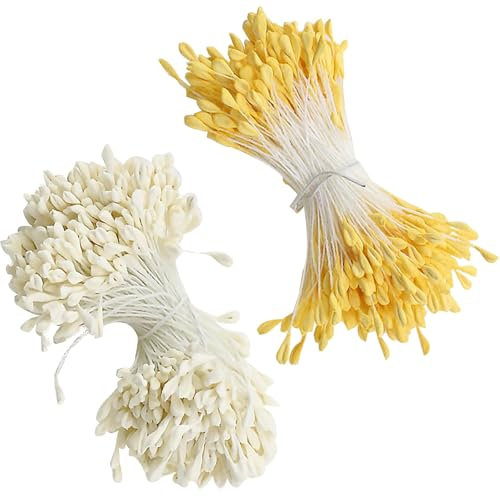 700 Stück Pfeifenreiniger Blumen Staubblatt mit 2 Perlen Köpfen 3mm, Weiß Orange Pfeifenreiniger zum Basteln, Tulpe Blumenstrauß Pfeifenreiniger Zubehör für DIY Handwerksprojekt