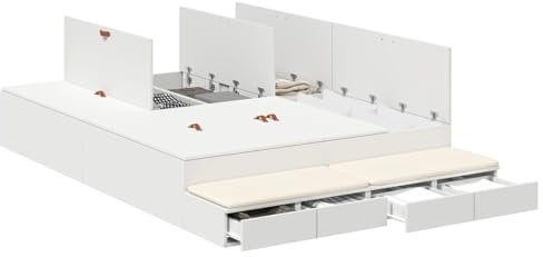 vidaXL Stauraum Bettgestell Weiß 150X200 cm Holzwerkstoff Viel Stauraum Modernes Design Einfache Montage Indoor Schlafzimmermöbel Robust Texturiert Erwachsene