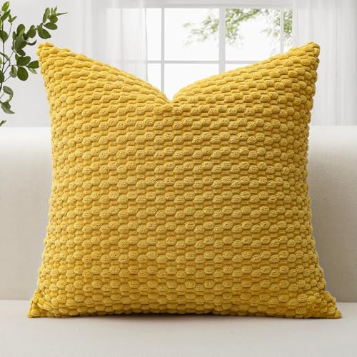 JOTOM 1 Stück Cord Kissenbezüge, 3D Bubble Texture Boho Zierkissenbezug Dekorative Sofakissen Dekokissen Kordsamt Kissenbezug Deko Kissenhülle für Couch Sofa Wohnzimmer (50x50cm, Senf Gelb)