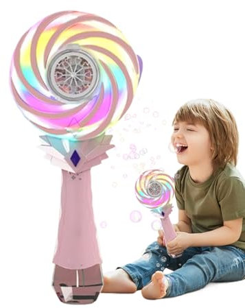 Bubble Machine Wand | Bubble Blower Maker Wand,Changing Lights Rechargeable Windmill Lollipop Beach Game for Easter Carnival Birthday Classroom Wedding Outdoor Play