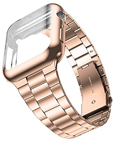 PGLVLZFGFN Strap + Funda Compatible for Apple Watch 7 45mm 41mm Metal Acero inoxidable Muñeca integrada Compatible for iWatch 6 5 4 3 SE 44mm 42mm 40mm 38mm Funda Correa de reloj(Rose gold with Case,4