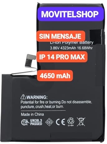 Batería Compatible para el iPhone 14 Pro MAX | Gran Capacidad 4650 mAh | Sin Mensaje | Calidad Original | Adhesivo Incluido.
