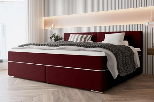 99rooms Phönix Boxspringbett 220x200 cm Bordeaux | Familienbett in Webstoff Malmo_New, Box: BFK, Matratze: TFK, Kaltschaumtopper