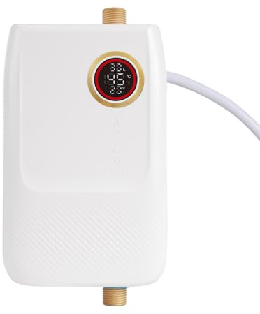 Chauffe-eau Instantané Électrique 5500W, Mini Chauffe-eau sans Réservoir 220V, Affichage LED et Protection Anti-Sèche, Économique et Compact, pour Lavabo, Cuisine et Salle de Bain
