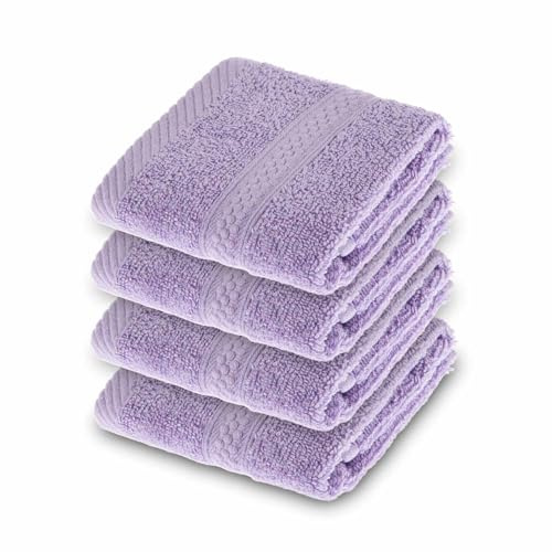 HOMESCAPES Lilac Turkish Cotton Set of 4 Face Cloths Flannel Super Soft Thick & Absorbent 500 GSM Towel Heavy Weight for everyday Luxury