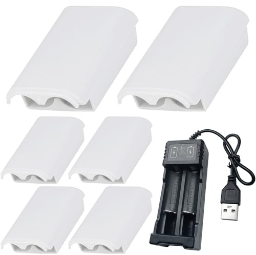 HAAMNING7 Battery Pack Cover for Xbox 360 Control, Replacement Wireless Controller Battery Pack Cover Shell Repair Part for Xbox 360 Wireless Controller, with USB AA Battery Charger (6 Pack)