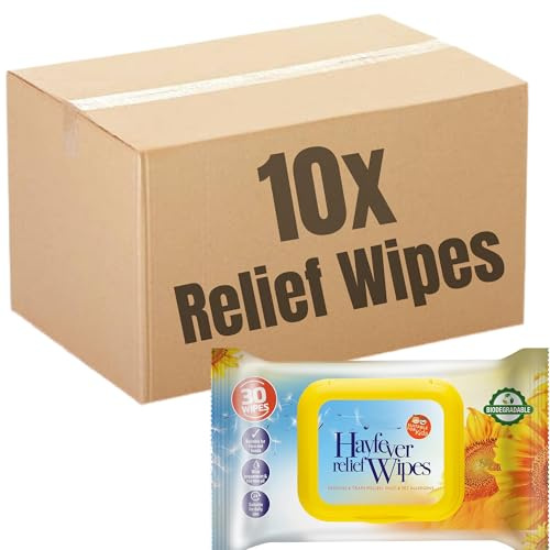 Relief Wipes Bulk Buy Hay Fever Allergy Relief Wipes – Remove Pollen, Dust & Pet Allergens – Natural Peppermint & Tea Tree Oil – Biodegradable Face & Hand Wipes (10 pack)